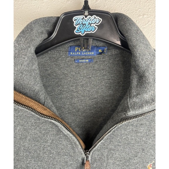 Polo Ralph Lauren Mens XL Grey Estate Rib 1/4 Zip Long Sleeve Pullover Sweater - Picture 3 of 8